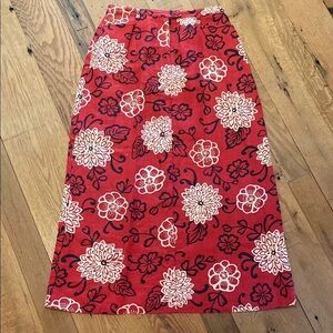 Harold’s Linen Maxi Skirt w Pockets Floral Red White Black Sz 6